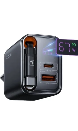 Superładowarka Toocki GaN 67W z wysuwanym kablem USB-C 65 cm