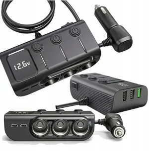Rozdzielacz zapalniczki 12V/24V 120W | QC3.0 PD | 5x USB | Woltomierz LED