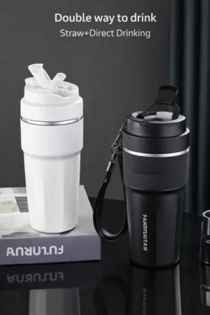 Kubek termiczny / Termos na kawę i herbatę do auta 500 ml KANGZYUAN z powłoką ceramiczną – 2w1