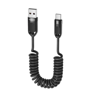Kabel spiralny Toocki USB-A → USB-C 3A QC/AFC 480 Mb/s – do ciężarówki, busa i samochodu