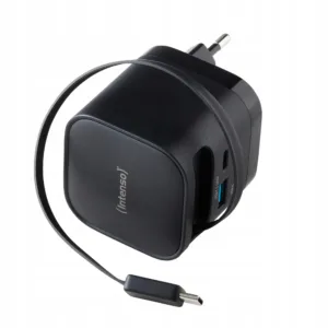 Ładowarka sieciowa GaN 65 W z wbudowanym kablem USB-C – 3 porty