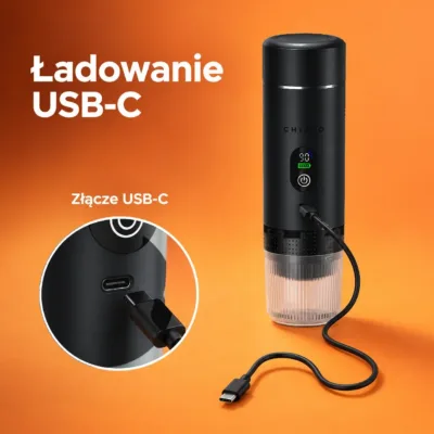 Ładowanie USB-C czarnego przenośnego ekspresu