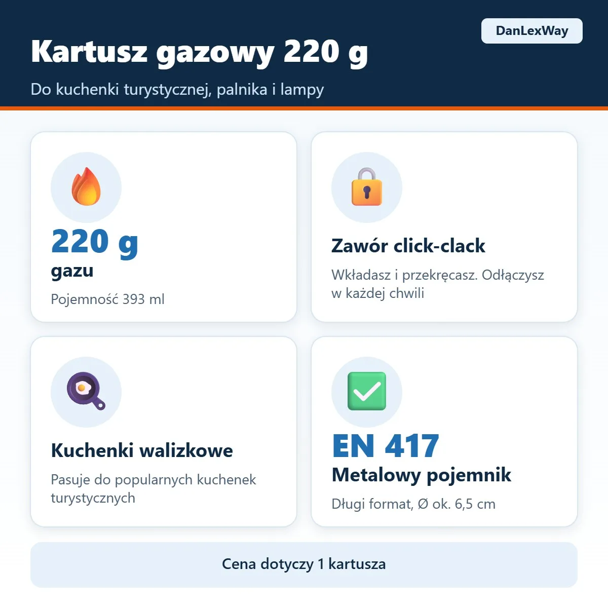 Kartusz gazowy 220 g z zaworem click-clack