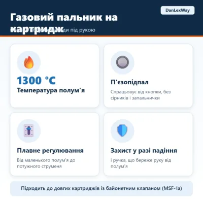 Газовий пальник на картридж із п'єзопідпалом, до 1300 °C