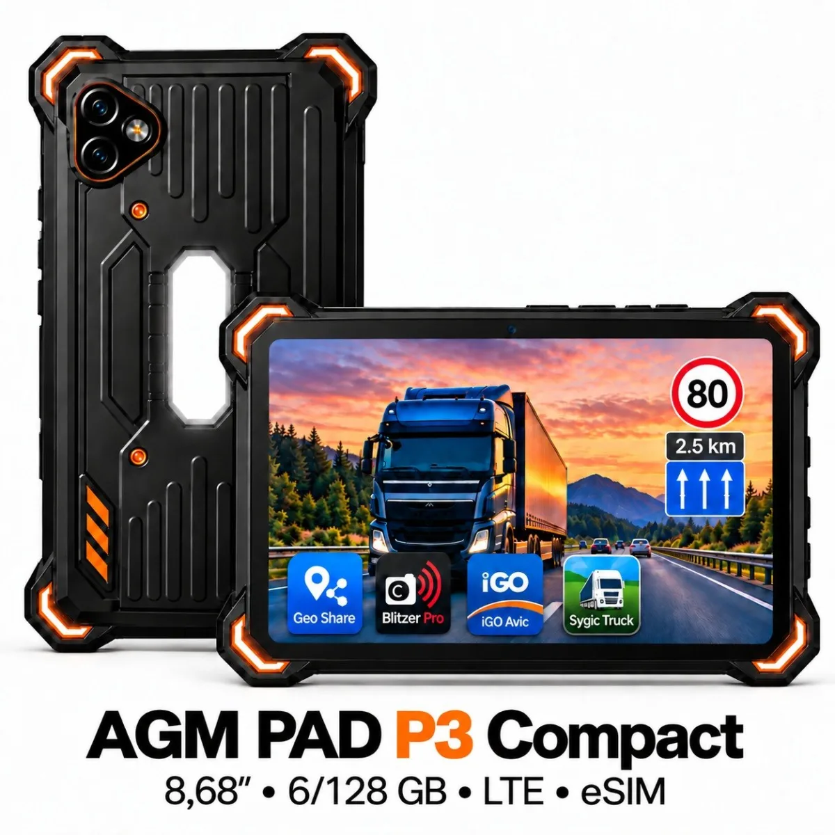 Планшет із навігацією для вантажівок AGM PAD P3 Compact 8,68″ 6/128 ГБ LTE eSIM