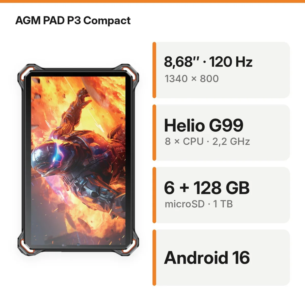 AGM PAD P3 Compact – ekran 120 Hz, Helio G99, 6/128 GB