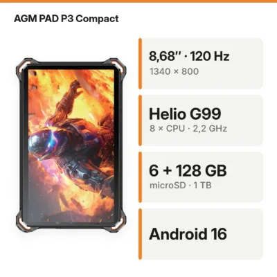 AGM PAD P3 Compact – ekran 120 Hz, Helio G99, 6/128 GB