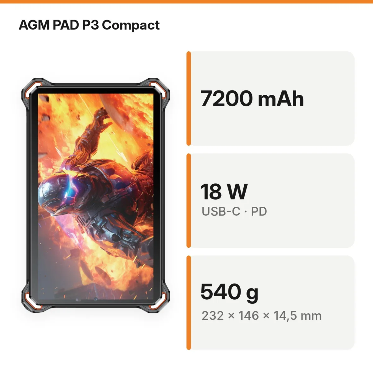 AGM PAD P3 Compact – akumulator 7200 mAh i ładowanie 18 W