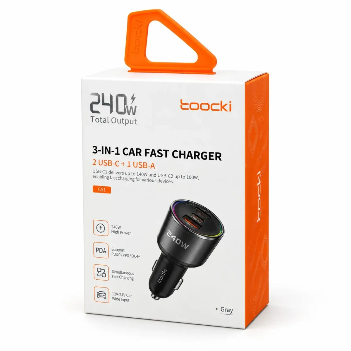 Ładowarka samochodowa 240 W Toocki C51 – opakowanie